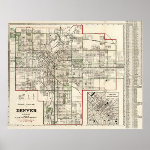 Pôster Mapa do vintage de Denver Colorado (1920)