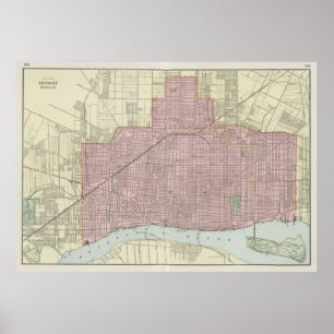 Poster Mapa do vintage de Detroit Michigan (1901)