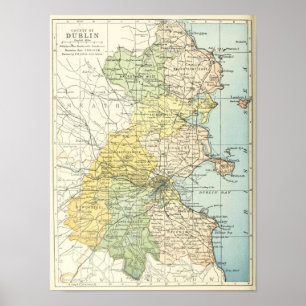 Pôster Mapa do vintage de Dublin e de arredores (1900)