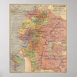 Poster Mapa do vintage de Equador (1913)