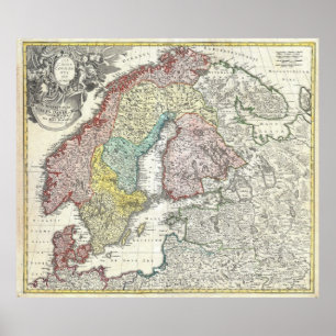 Pôster Mapa do vintage de Escandinávia (1730)