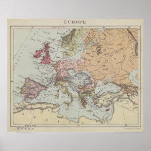 Poster Mapa do vintage de Europa