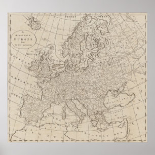 Pôster Mapa do vintage de Europa (1800)