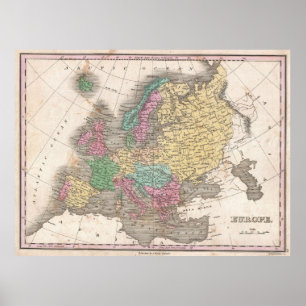 Pôster Mapa do vintage de Europa (1827)