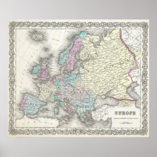 Pôster Mapa do vintage de Europa (1855)