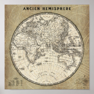 Pôster Mapa do vintage de Europa e de Ásia