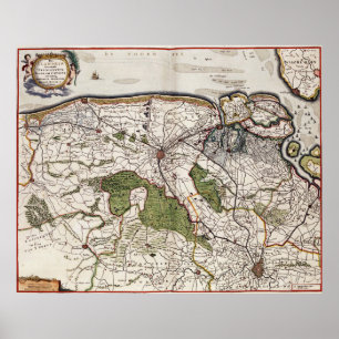Pôster Mapa do vintage de Flanders Bélgica (século XVII