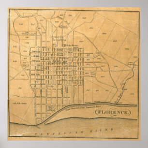 Pôster Mapa do vintage de Florença Alabama (1840)