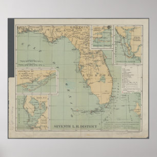 Poster Mapa do vintage de Florida