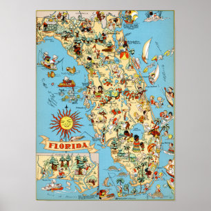 Pôster Mapa do vintage de Florida