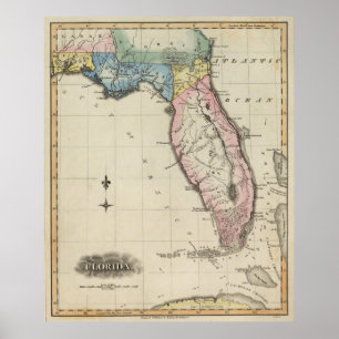 Poster Mapa do vintage de Florida (1823)