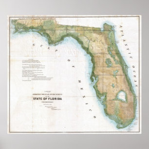 Poster Mapa do vintage de Florida (1848)
