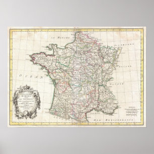 Poster Mapa do vintage de France (1771)