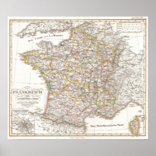 Poster Mapa do vintage de France (1850)