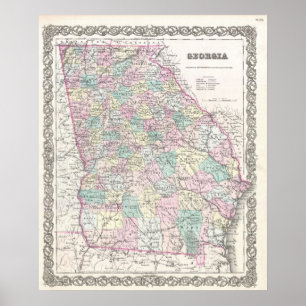 Poster Mapa do vintage de Geórgia (1855)