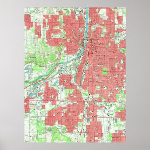 Pôster Mapa do vintage de Grand Rapids Michigan (1967)