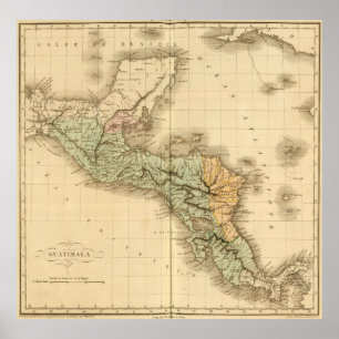 Poster Mapa do vintage de Guatemala (1825)