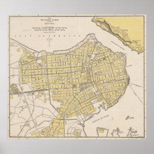 Poster Mapa do vintage de Havana Cuba (1905)
