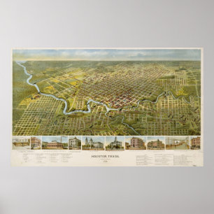 Pôster Mapa do vintage de Houston Texas (1891)