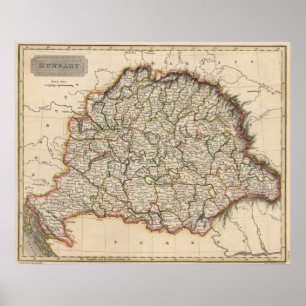 Pôster Mapa do vintage de Hungria (1817)