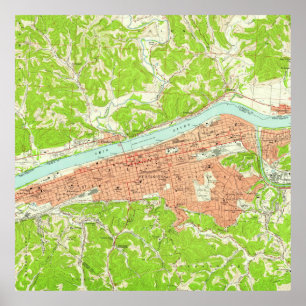 Pôster Mapa do vintage de Huntington West Virginia (1957)