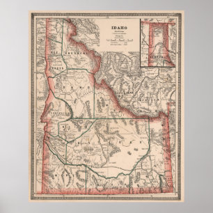 Poster Mapa do vintage de Idaho (1883)