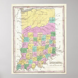 Pôster Mapa do vintage de Indiana (1827)
