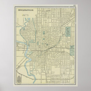 Poster Mapa do vintage de Indianapolis Indiana (1901)