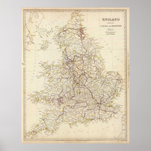 Pôster Mapa do vintage de Inglaterra (1837)