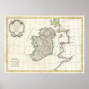 Pôster Mapa do vintage de Ireland (1771)