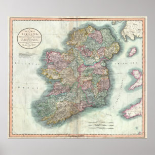 Poster Mapa do vintage de Ireland (1799)