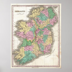 Pôster Mapa do vintage de Ireland (1827)