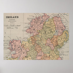 Pôster Mapa do vintage de Irlanda do Norte (1883)
