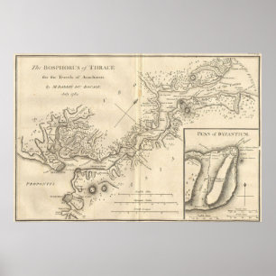 Pôster Mapa do vintage de Istambul Turquia (1784)