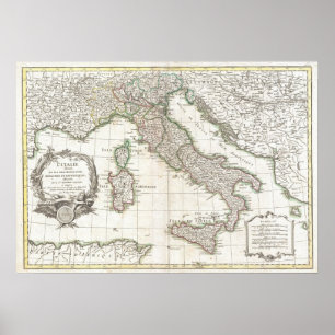Poster Mapa do vintage de Italia (1770)