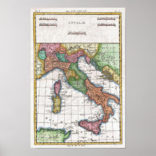 Pôster Mapa do vintage de Italia (1780)