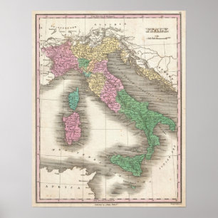 Pôster Mapa do vintage de Italia (1827)