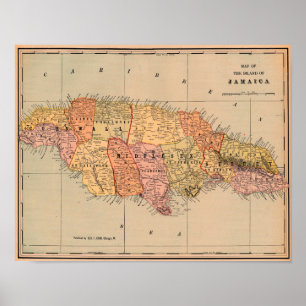 Poster Mapa do vintage de Jamaica