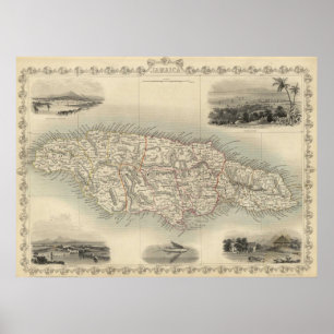 Poster Mapa do vintage de Jamaica (1851)