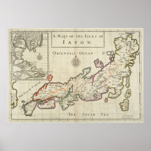 Poster Mapa do vintage de Japão (1684)