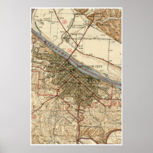 Pôster Mapa do vintage de jefferson city MO (1939)
