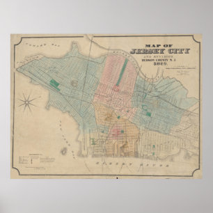 Poster Mapa do vintage de Jersey City NJ (1879)