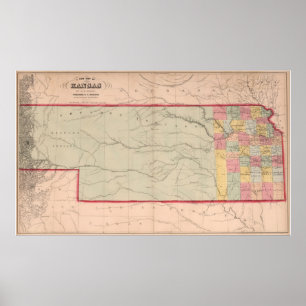 Poster Mapa do vintage de Kansas (1859)