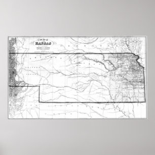 Pôster Mapa do vintage de Kansas (1859) BW