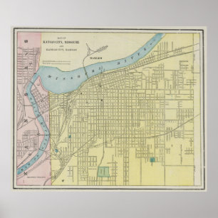 Poster Mapa do vintage de Kansas City Missouri (1901)