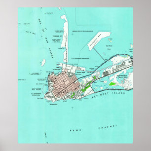 Poster Mapa do vintage de Key West Florida (1962)