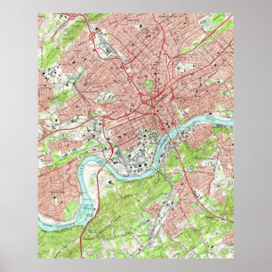 Poster Mapa do vintage de Knoxville Tennessee (1966)