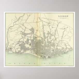 Pôster Mapa do vintage de Lisboa Portugal (1895)