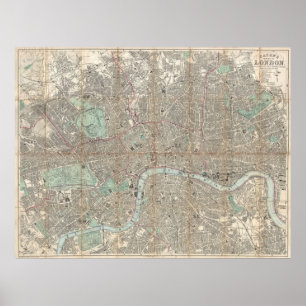 Pôster Mapa do vintage de Londres (1890)