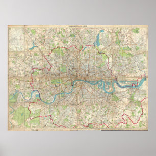 Pôster Mapa do vintage de Londres Inglaterra (1899)